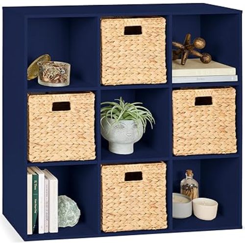 Best Choice Products Kids Bookcase 9-Cube Storage Organizer, 11in Shelf Opening, Bookshelf, Toy Storage, Customizable w/ 3 Removable Back Panels – Navy