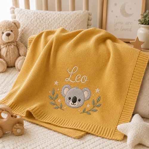 Personalized Baby Blanket with Koala, Custom Name Nursery Keepsake Gift