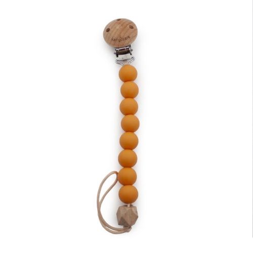 Kanga Care Silicone & Wood Paci Clip :: Saffron Yellow