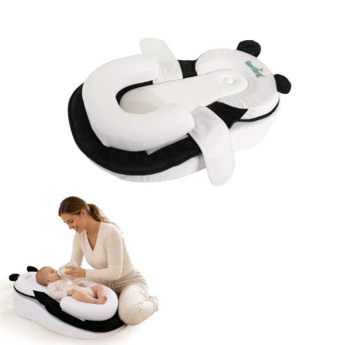 Rootling Baby Feeding Pillow, Anti Overflow Feeding Pillow for Reducing Spit-Up, Safety Nursing Pillow, Baby Lounger Reflux Wedge Breastfeeding, Removable top and Bottom (Gray, Small) (Black, Small)