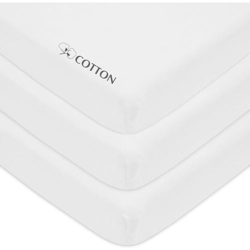 American Baby Company 3 Pack 100% Natural Cotton Fitted Mini Crib Sheets 38" x 24" - Soft & Breathable Small Nesting Portable Sheets, Fits Pack N Play Mattresses, White, for Boys & Girls