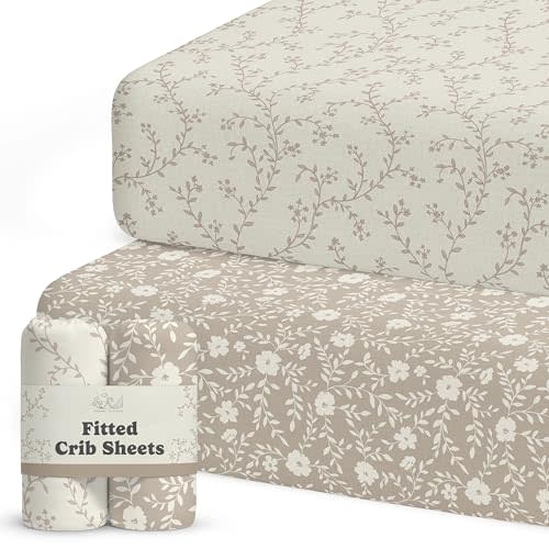 Crib Sheets for Boys & Girls – 2 Pack Fitted Baby Crib Sheets Neutral for Standard & Toddler Bed Mattress – Buttery Soft Organic Cotton Blend (Pearl Rose Grey)