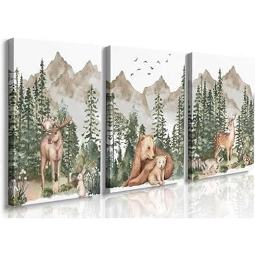 GUBIYU Woodland Animal Prints,Boy Nursery Decor Boy Woodland Nursery Prints,Forest Animals Print,Forest Mountain Nursery Wall Art, Woodland Nursery Decor Nursery Wall Art for Bedroom Aesthetic 16"x24"