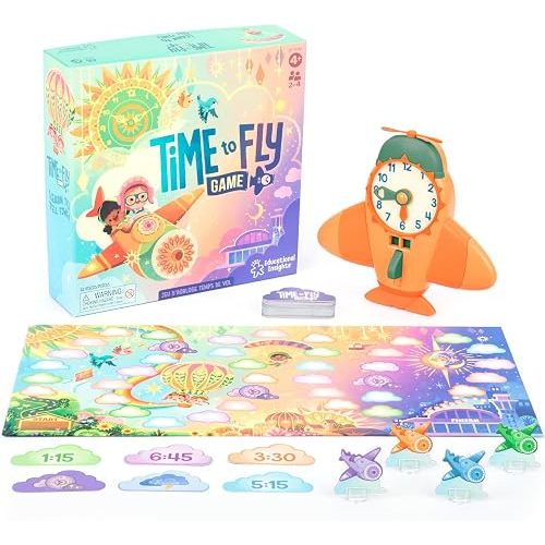 Educational Insights Time to Fly - Preschool Board Games that Teach How To Tell Time, Toy Learning Clock for Kids, Educational Board Games for Kids 4-6, Learn to Read Digital and Analog Clocks