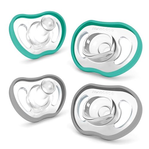 Nanobebe Active Baby Pacifiers 4-36 Months - Orthodontic, Lightweight and Vented, Curves Comfortably with Face Contour, 100% Silicone - BPA Free, Perfect Baby Registry Gift 4pk, Teal/Grey