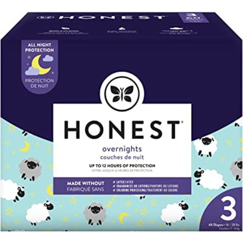 The Honest Company Clean Conscious Overnight Diapers | Plant-Based, Sustainable | Sleepy Sheep | Club Box, Size 3 (16-28 lbs), 60 Count