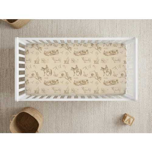 Western Crib Sheet Beige Ranch Sheet for Crib fitted Sheet Cowboy Nursery Decor Matching Set Western Nursery Bucking Horse Sheet Baby Boy