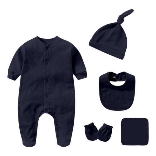 Rhuody Boys Romper 3-6 Months Long Sleeve Bodysuit Solid Color Crewneck Button Onesies Soft Clothes Black