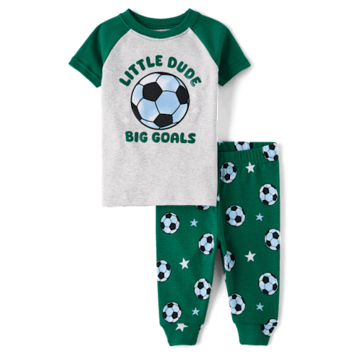 Baby And Toddler Boys Big Soccer Goals Snug Fit Cotton Pajamas - Green