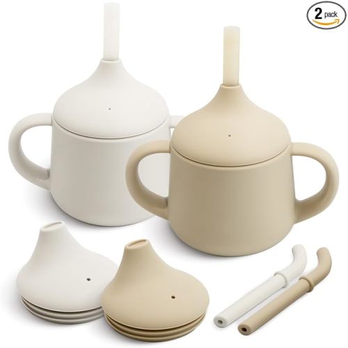 Moonkie Silicone Baby Sippy Cups | 3 Stages Training Cup Straw Cup for Infants Toddlers and Kid | 4 oz 2Pack