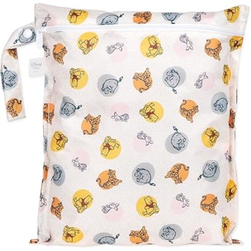 Bumkins Disney Waterproof Wet Bag for Baby, Travel, Swim Suit, Cloth Diapers, Pump Parts, Pool, Gym Clothes, Toiletry, Strap to Stroller, Daycare, Zip Reusable Bag, Packing Pouch, Winnie the Pooh