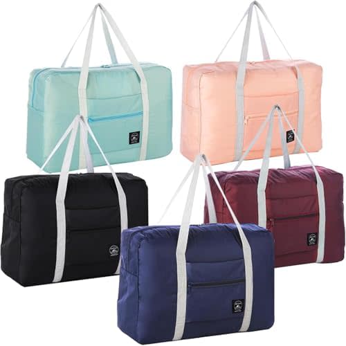 Travel Bag 5Packes Carry on Luggage Foldable Duffel Bag Sports Gym Bag Weekender Overnight Bag Water Resistant Nylon Travel Duffel for Men Women (5 PCS)