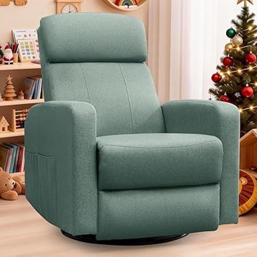 Power Swivel Recliner Chairs for Adults, Electric Glider Rocking Chair Nursery, Glider Recliner Nursery Chair with Classified Side Pocket, Nursery Rocking Chairs with USB and Type-C Ports