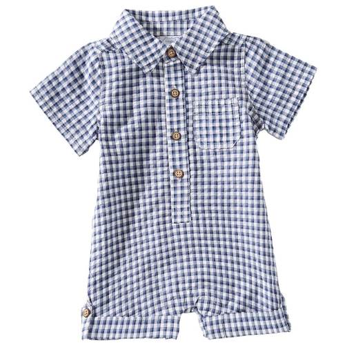 Mud Pie Baby Boy Short Sleeve Polo Collar Button Front Gingham Shortall