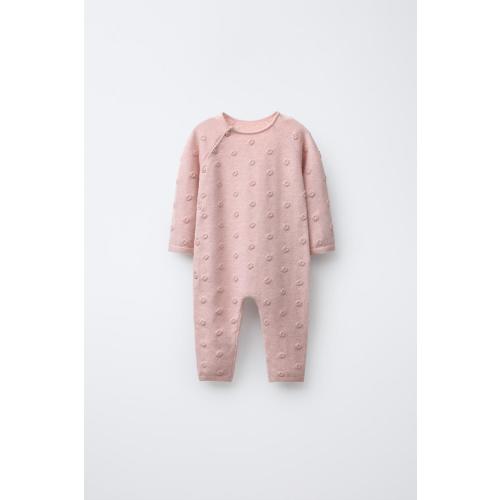 LONG EMBROIDERED FLORAL KNIT JUMPSUIT - Light pink | ZARA United States