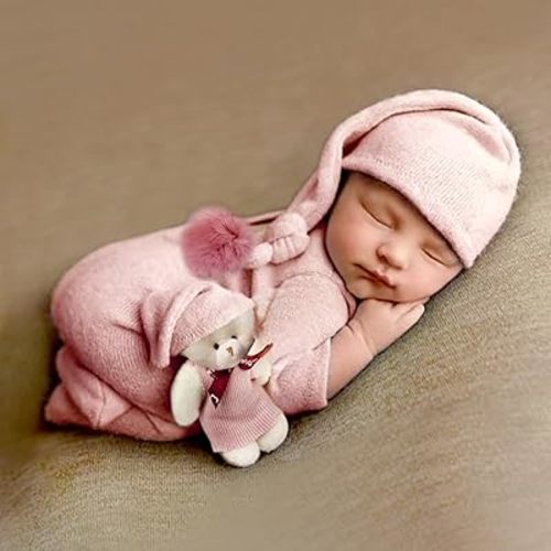 Ylsteed Newborn Photography Outfits - Girls & Boys Photo Shoot Costume Set - Infant Romper & Elf Hat (Pink)