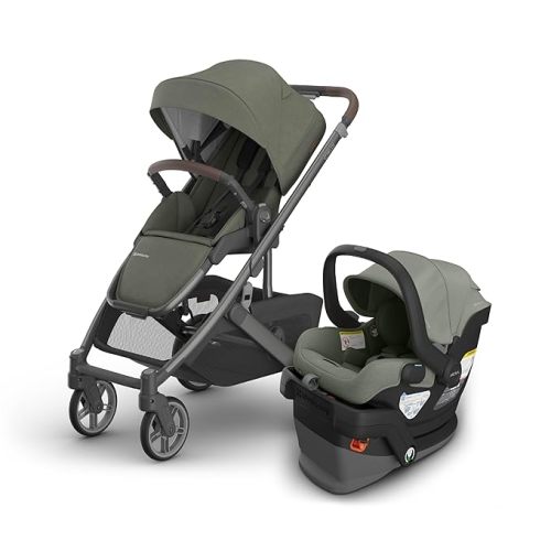 UPPAbaby Cruz V3 Stroller + Mesa V3 Car Seat Travel System Combo – Toddler Seat, Bumper Bar, Bug and Rain Shields, Car Seat Base, and Infant Insert Included – Evelyn (Meadow Green)