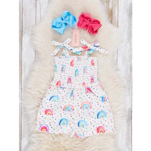 Smocked Rainbow Dreams Tie Romper