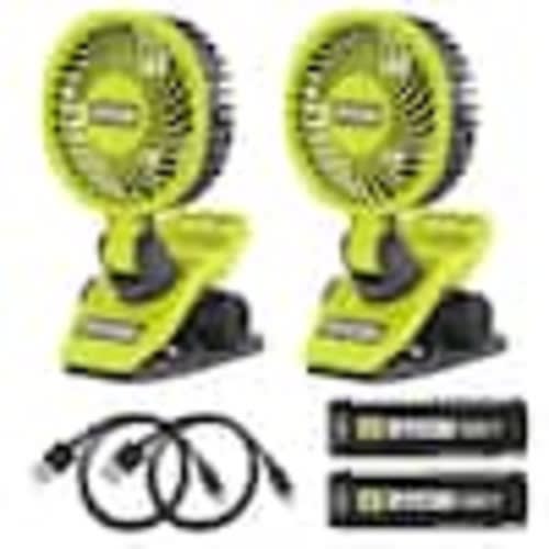 RYOBI USB Lithium Clamp Fan Kit (2-Pack) w/ (2) 2.0Ah Batteries & Charging Cables FVF51K-FVF51K