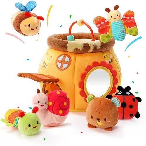 Koty Baby Toys 0-6 Months,Bee House Sensory Toy, Interactive Plush Beehive wtih rattles, queaker, Mirror, Busy Montessori Soft Toys for Toddlers 0-3,Development Toy for Infants 6-12 Months
