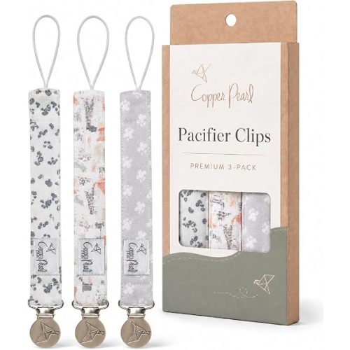 Copper Pearl 3-Pack Pacifier Holders: Premium Knit Binky Clips for Baby Girls and Boys - Stylish Stainless Steel Design for Secure No-Drop Attachment - Rufus