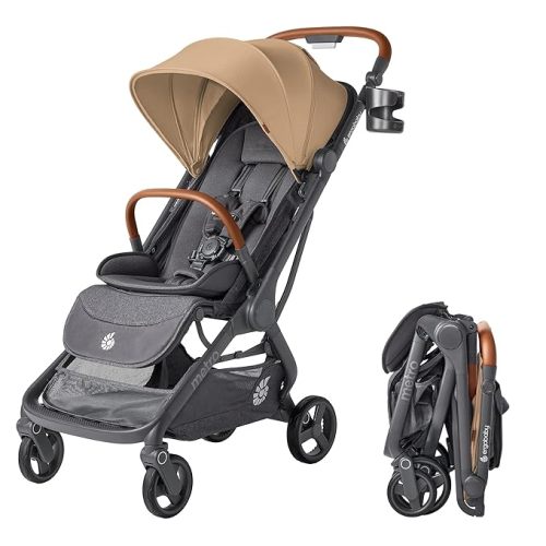 Ergobaby Metro 3 Deluxe Baby Stroller for Newborns, Infants, and Toddlers - Travel Stroller with One-Hand Fold, Near-Flat Recline, Adjustable Handlebar - Camel