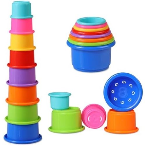 Stacking Cups Baby Toy Educational Cup Stacking Set 8-Pc Rainbow Stackable Cups | Nesting Cups for Babies 6-12 Months | Stacking Cups for Toddlers 1-3 Perfect for Indoor/Outdoor, Rainbow (8Pcs)