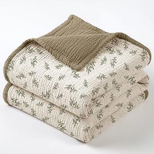 lulumoon Muslin Quilt Blanket, Crib Blanket for Baby and Toddler,47x47 Inches(Olive Tree)