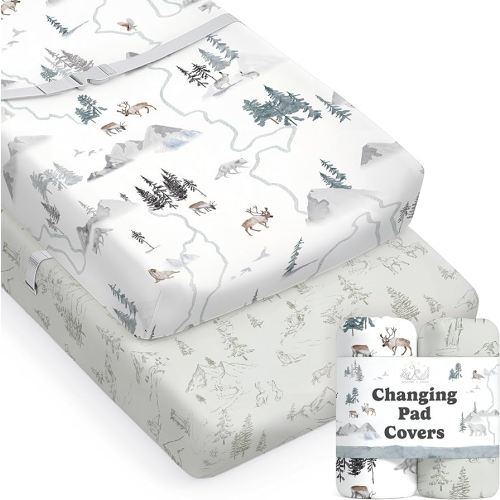 Baby Changing Pad Cover 2-Pack for Boys, Girls (Arctic Journey) - Premium Fitted Sheets Baby Diaper Changing Table Cover - Buttery Soft Cotton Blend