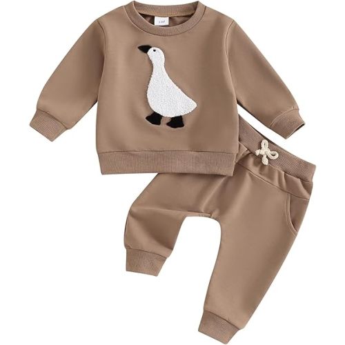 Toddler - Goose Embroidery Long Sleeve Sweatshirt Tops Pants Set