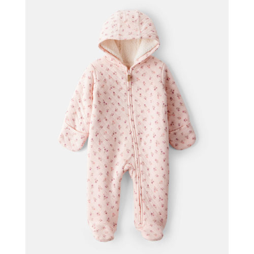 Baby Girl Floral Sherpa-Lined Long-Sleeve Hooded Jumpsuit - Pink - Carter's | Carter's