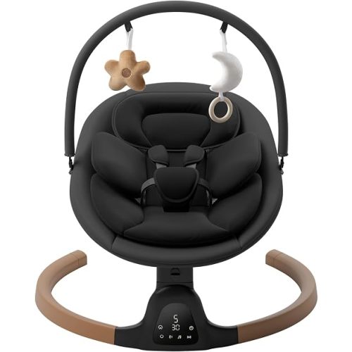 Baby Swings for Infants, Electric Infant Swing with 5 Speed Modes, 5-Point Harness, 3 Timer Settings, Built-in Songs & Bluetooth, Portable Baby Swing with Remote Ccontrol, Indoor Outdoor Use
