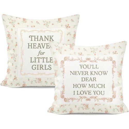 Vintage Floral Throw Pillow Covers 18x18 Inches Set of 2, Romantic Farmhouse Cushion Covers with Inspirational Quotes, Shabby Chic Cottage Decorative Pillowcase for Living Room Bedroom Sofa
