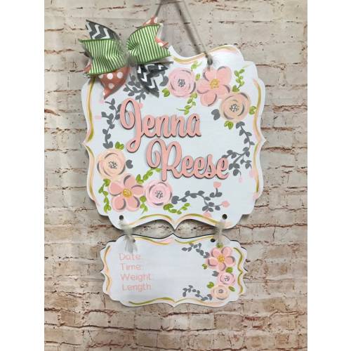 Peachie/pink baby hospital door hanger