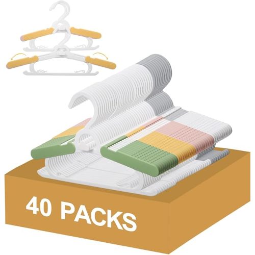 40 Pack Baby Clothes Hangers, 11-15" Adjustable Non-Slip Thickened Kid Hangers for Nursery Closet Toddlers Infant Children to Teenager (Multicolor)