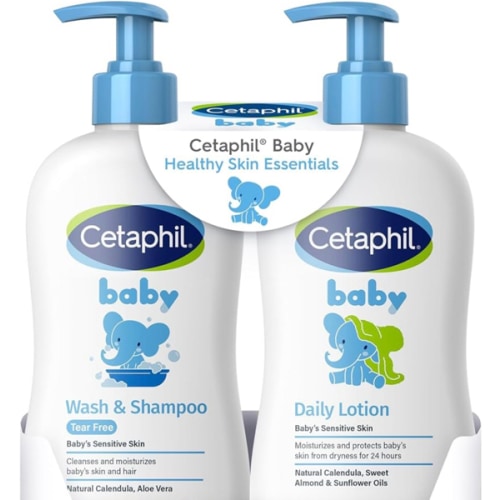 Cetaphil Baby Wash & Shampoo Plus Body Lotion, Healthy Skin Essentials, Head to Toe Hydration for up to 24 Hours, for Delicate, Sensitive Skin, 2-Pack,White