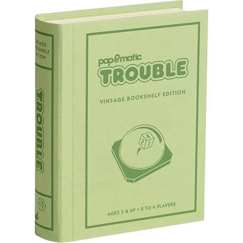 WS Game Company Trouble Vintage Bookshelf Edition, Linen Wrapped Book Box & Slipcase, Pop-O-Matic Die Roller, Classic Board Games for Kids & Adults, Ages 5+