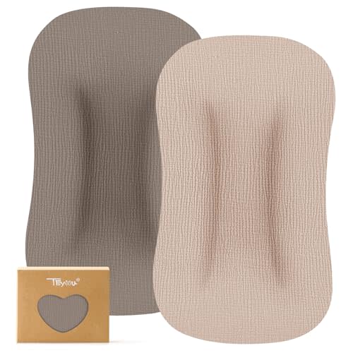 TILLYOU Muslin Baby Lounger Cover, 100% Cotton Newborn Lounger Cover, 2 Pack Baby Nest Slipcover for Boys Girls, Cover Only, Grey Brown and Light Brown
