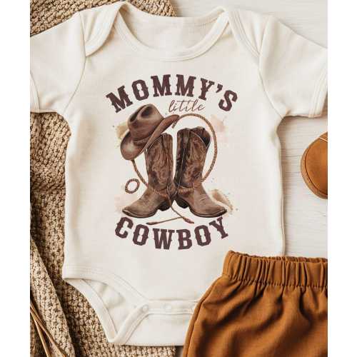 Mommy’s Little Cowboy Shirt | Western Boys Tee Baby Bodysuit| Country Mom Baby shower Gift, Rodeo Outfit for Little Boys