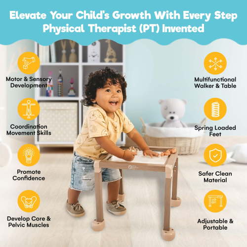 Little Balance Box Grow - Adjustable Montessori Push Pull Walker & Activity Table – No Wheels, Safe Spring Feet, Eco-Friendly, PT-Designed for Standing & Walking, Sit-to-Stand Developmental Tool