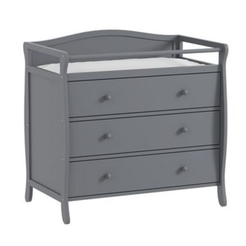 Wooden Baby Changing Table Dresser ¨C Grey, with 3 Drawers, Safety Rails & Strap for Nursery/Bedroom