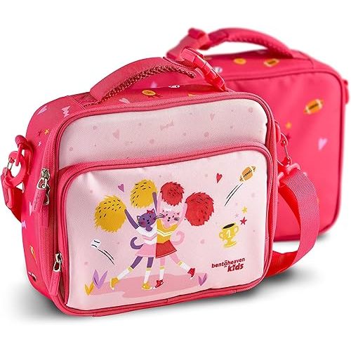 Bentoheaven Insulated Lunch Bag for Kids, Girls & Boys - Large Size Fits Bento Lunch Box, Water Bottle & Snacks - Durable, Easy to Clean, Leakproof - Adjustable Shoulder Strap, Zipper Pockets (Pink)