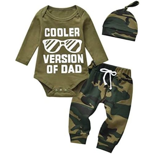 Newborn Baby Boys Outfits Little Infant Boy Clothes Camouflage Romper Long Sleeve Top Pants Hat 3PCS Set