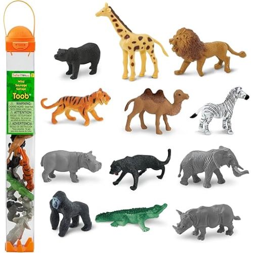 Safari Ltd. Wild TOOB - 12 Mini Figurines: Giraffe, Bear, Tiger, Camel, Lion, Crocodile, Gorilla, Hippo, Rhino, Zebra, Panther, Elephant - Educational Toy Figures For Boys, Girls & Kids Ages 3+