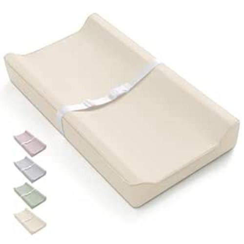 Blissful Diary Vegan Leather Baby Changing Pad with Waterproof & Wipe-Clean PU Cover, Standard Size Cozy Diaper Changing Pad for Dresser and Table, Beige