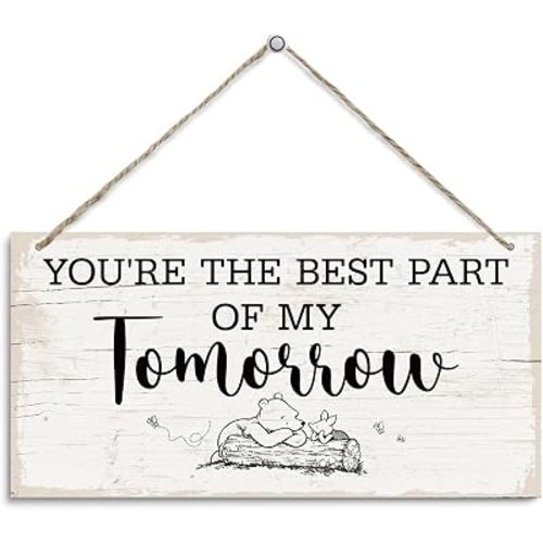 Classic Pooh Wall Decoration, You're the Best Part Hanging Wood Wall Decor, Farmhouse Home Decor, Inspirational Winnie Nursery Decoration for Girls and Boys