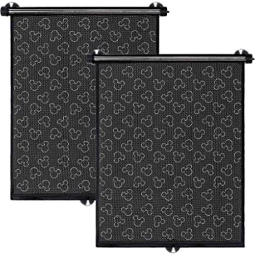 Disney Baby by J.L. Childress Roller Car Window Sun Shades - 2 Pack - Retractable Car Window Shades for UV and Sun Protection - Disney Baby Travel Gear - Mickey Mouse Black