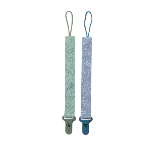 Nuby Pacifinder Baby Pacifier Clip - (2-Pack) - Pacifier Holder Clip with Convenient Hook Loop - Blue Dots and Green Dino