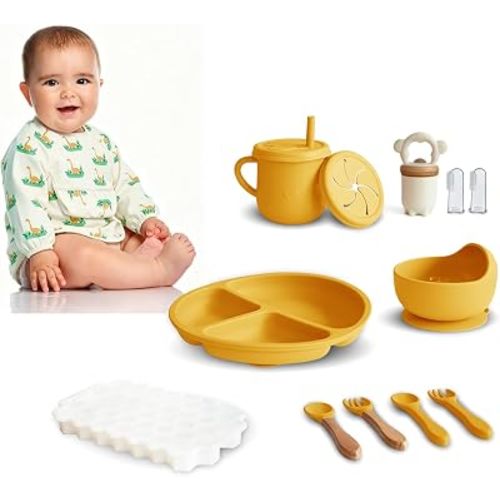 Silicone Baby Feeding Set 12PCS,Baby Led Weaning Set(Honey)