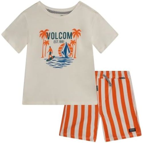 Volcom Toddler Baby Boy Shorts Set - 2 Piece Short Sleeve Graphic Tees and Shorts Infant Toddler Little Boys Summer Outfits
